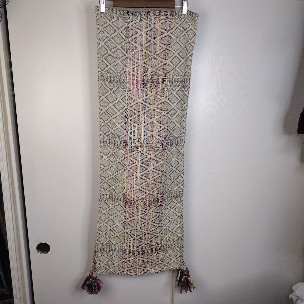World Market Boho Cotton Blend Table Runner 16x90 Multi Color Cream Grey Pink